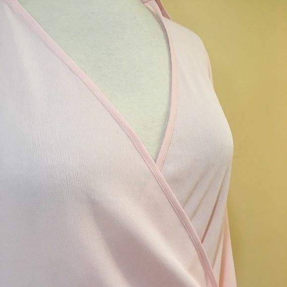 Blush Tie Front Surplice Wrap Around Blouse - Picture 3 of 6